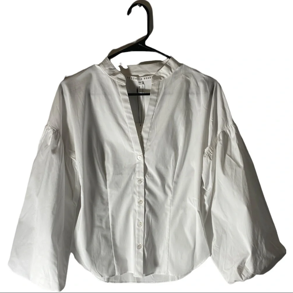 NWT VERONICA BEARD Aileen Puff Sleeve Poplin Blouse - Picture 6 of 7